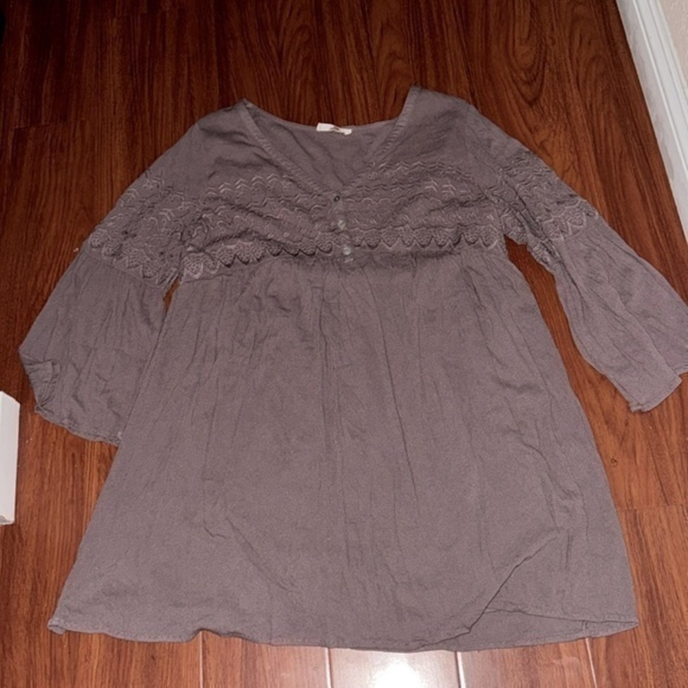 Entro mini dress Long sleeve lace embroidered front dusty pink grey purple M